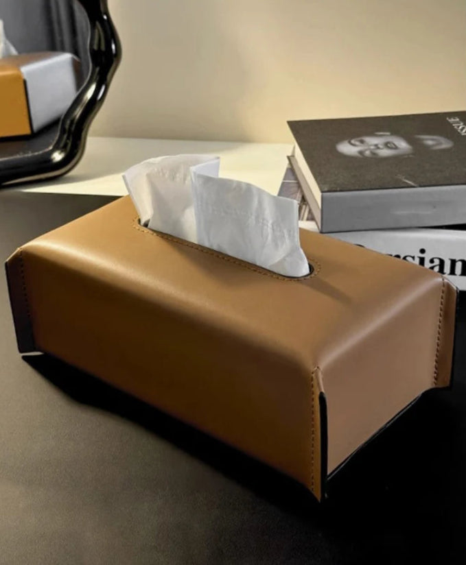 Boîte à Mouchoirs Tressée en Cuir – Étui Luxe pour Serviettes en Papier, Support Décoratif pour Voiture, Bureau et Maison