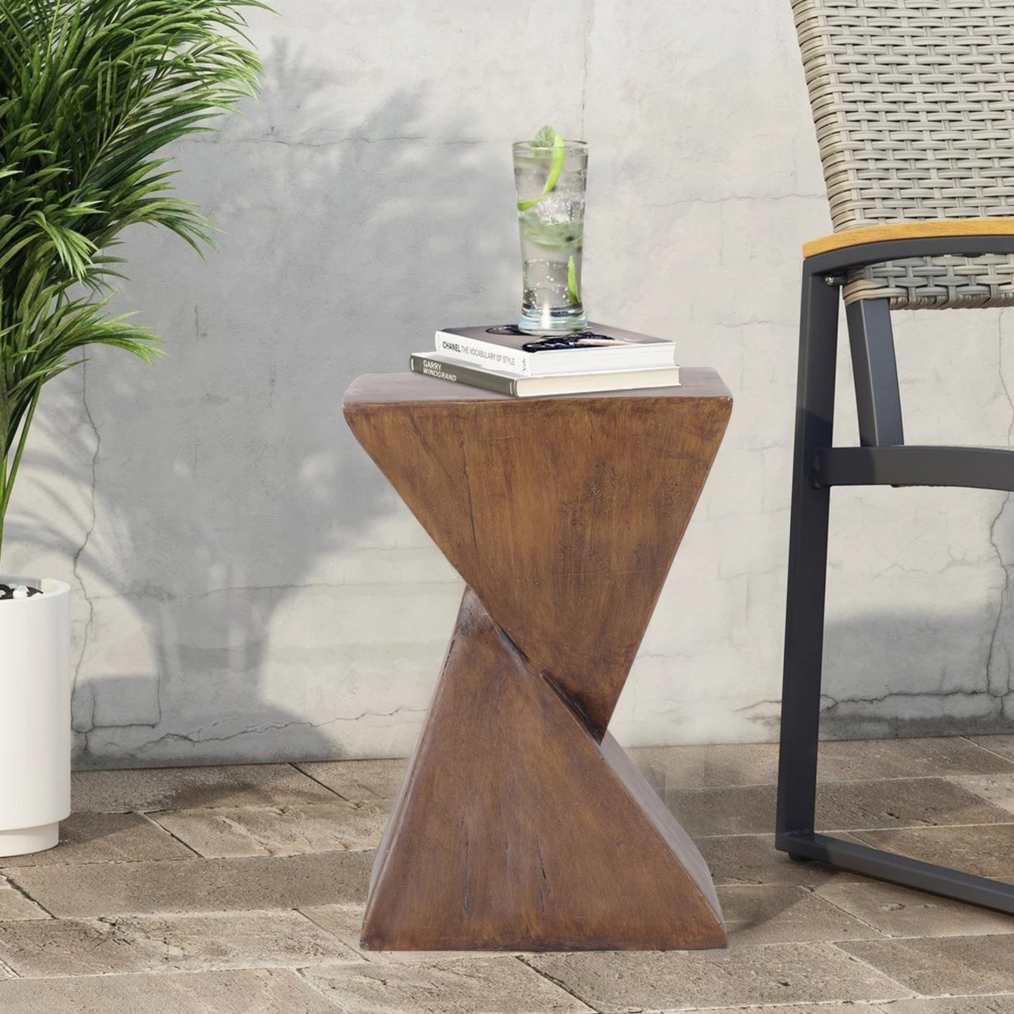 Table d’appoint en béton léger – Design géométrique moderne pour intérieur et extérieur – Petite table de chevet, bout de canapé ou table basse