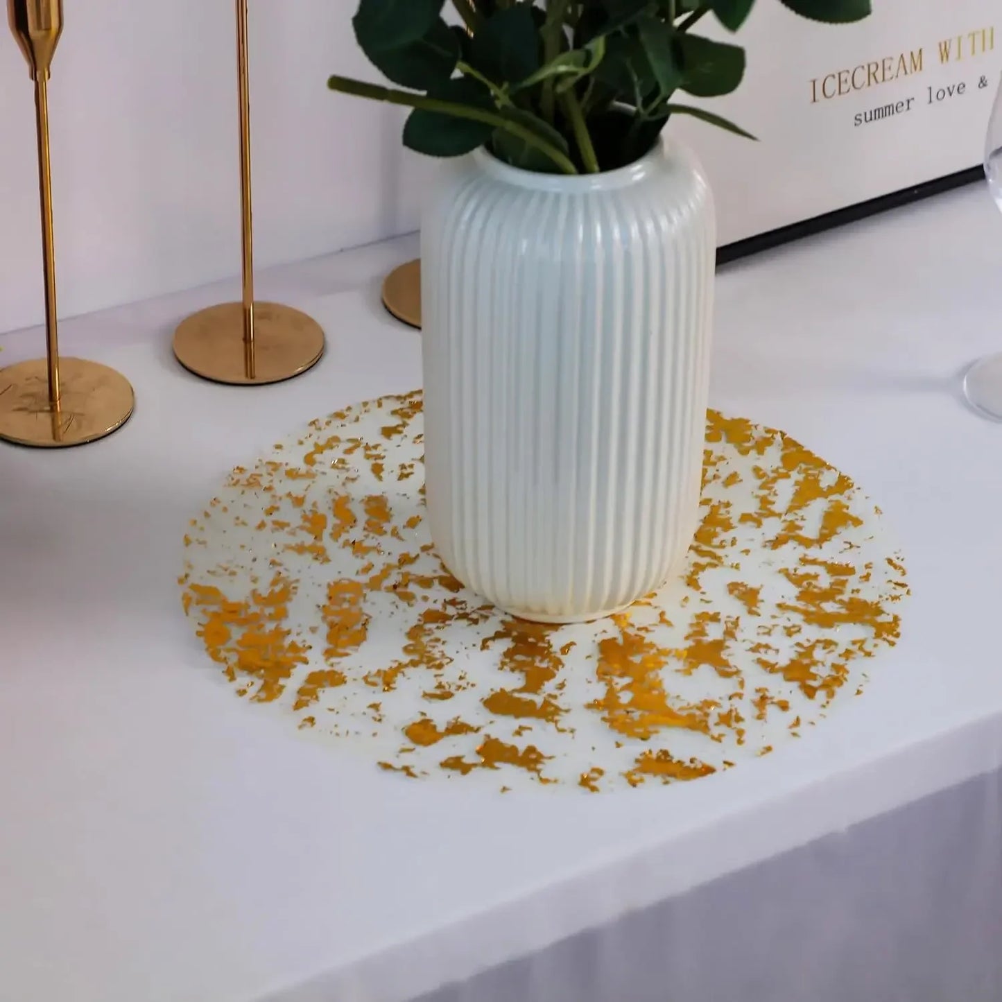 Sets de Table Ronds Jetables 33cm – 20/100PCS en Feuille Métallique Dorée pour Mariage & Fête
