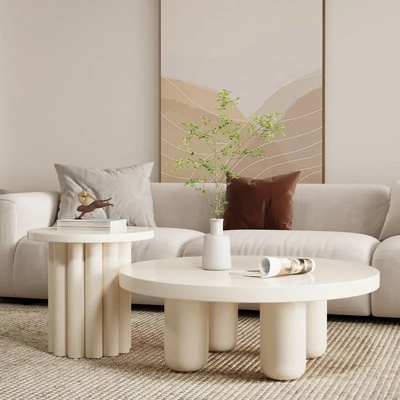 Table basse ronde crème – Table d’appoint moderne style wabi-sabi pour salon, thé ou café – Design nordique et minimaliste pour appartement