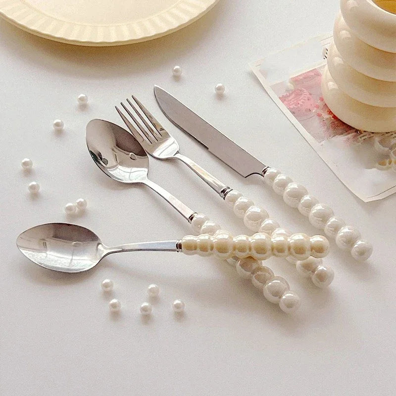 Service de Table 16 Pièces Effet Perle - Vaisselle Créative Style Ins pour Mariage et Maison