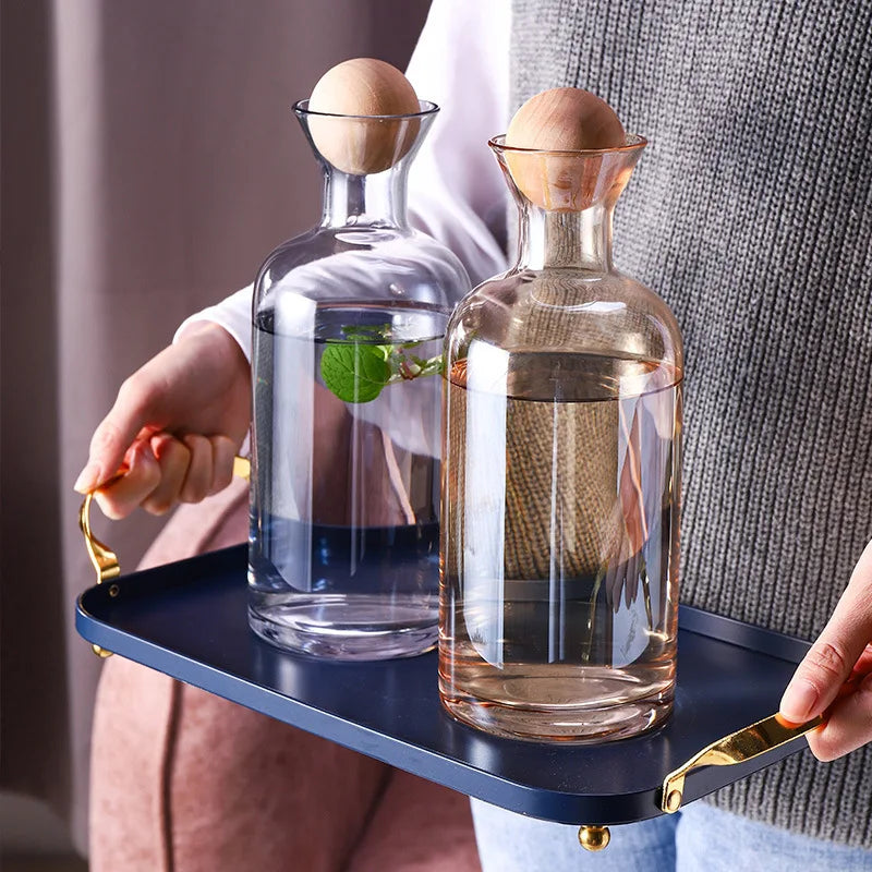 Carafe en Verre Style Nordique avec Couvercle en Bois – Pichet d’Eau et Boissons Froides