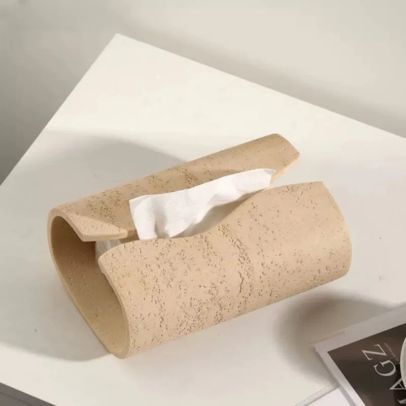 Boîte à Mouchoirs Moderne en Résine Imitation Pierre – Organiseur Créatif pour Serviettes, Déco de Salon Artisanale Style Européen