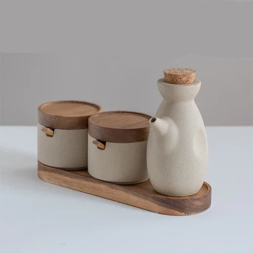 Set de Pots à Épices Japonais – Salière, Poivrière & Huilier en Céramique