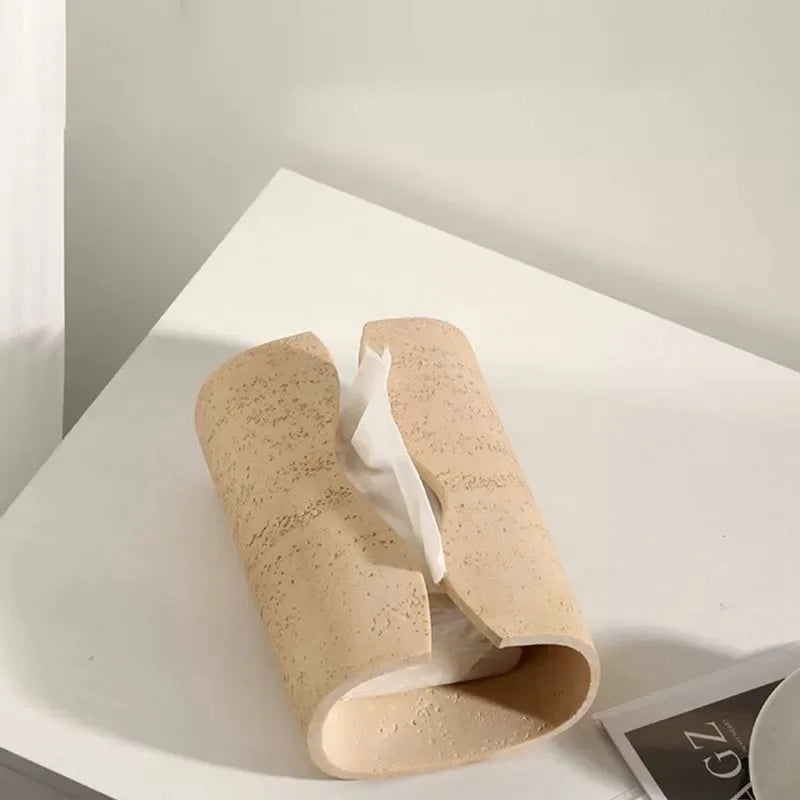 Boîte à Mouchoirs Moderne en Résine Imitation Pierre – Organiseur Créatif pour Serviettes, Déco de Salon Artisanale Style Européen