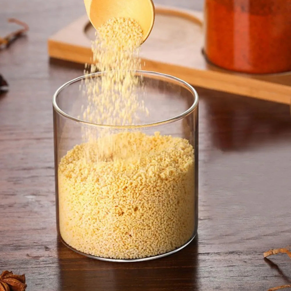 Pot de Conservation en Verre 300ml – Boîte à Épices avec Couvercle en Bambou et Cuillère