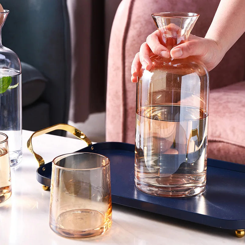 Carafe en Verre Style Nordique avec Couvercle en Bois – Pichet d’Eau et Boissons Froides