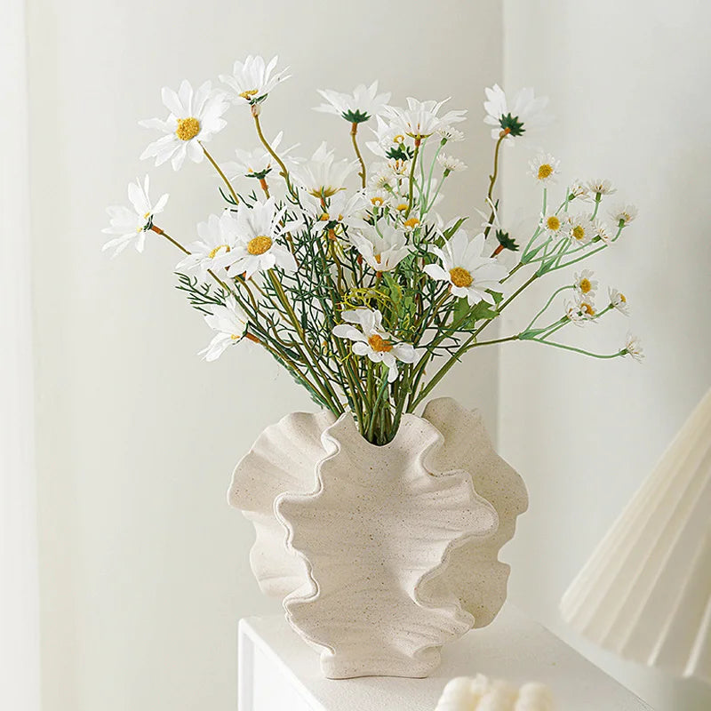 Vase Corail en Céramique – Pot Mat Beige Style Nordique pour Fleurs Séchées et Pampas