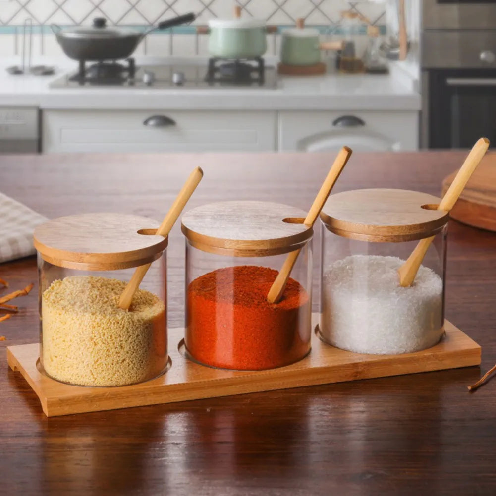 Pot de Conservation en Verre 300ml – Boîte à Épices avec Couvercle en Bambou et Cuillère