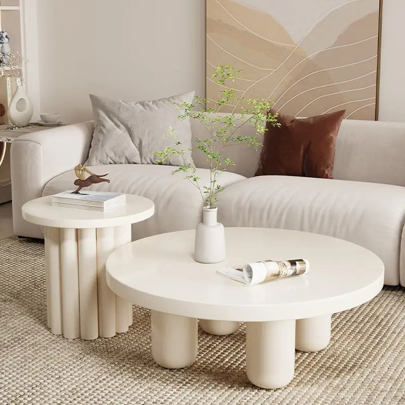 Table basse ronde crème – Table d’appoint moderne style wabi-sabi pour salon, thé ou café – Design nordique et minimaliste pour appartement