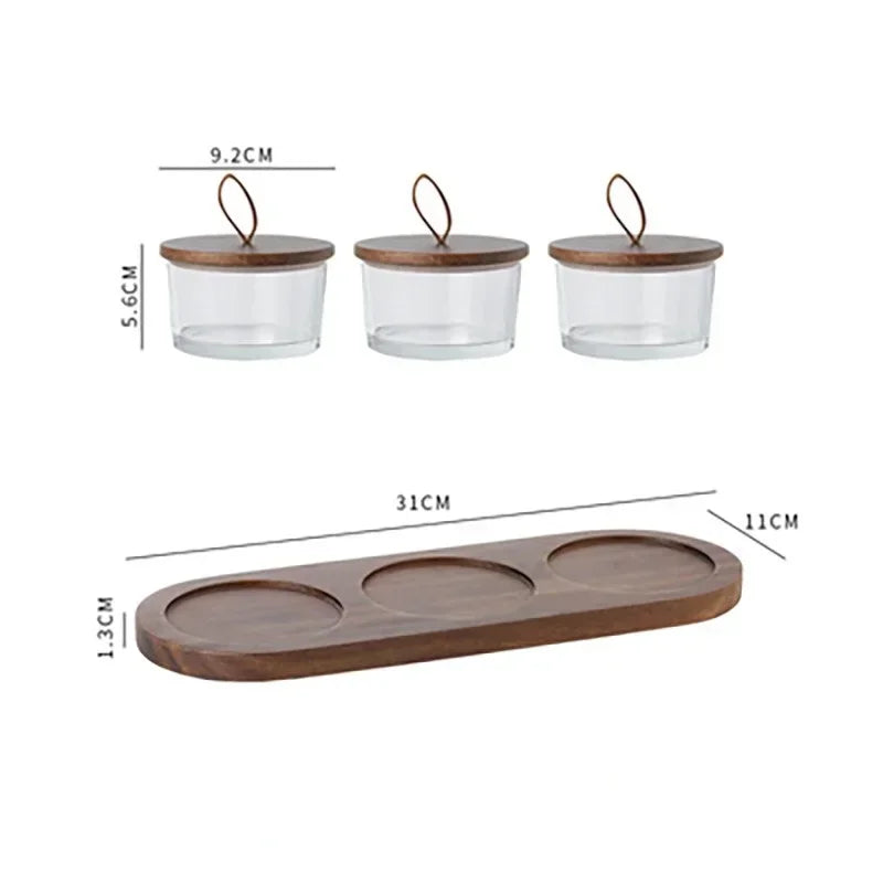 Pot de Rangement en Verre avec Plateau Divisé – Stockage Fruits Secs & Snacks avec Couvercle en Bois