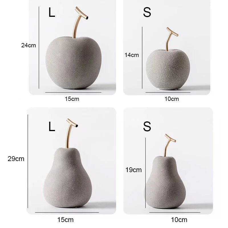 Figurine Pomme et Poire en Céramique – Sculpture Abstraite et Décoration Épurée pour Intérieur Moderne