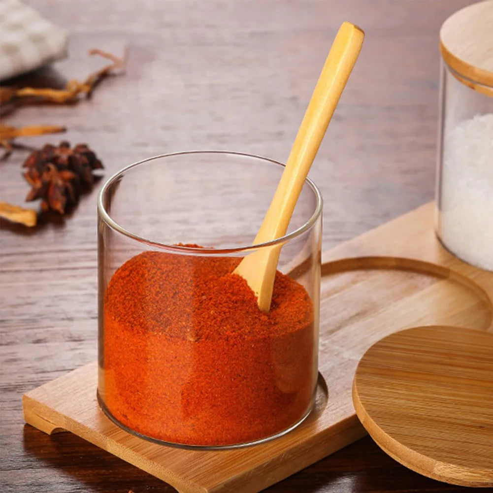 Pot de Conservation en Verre 300ml – Boîte à Épices avec Couvercle en Bambou et Cuillère