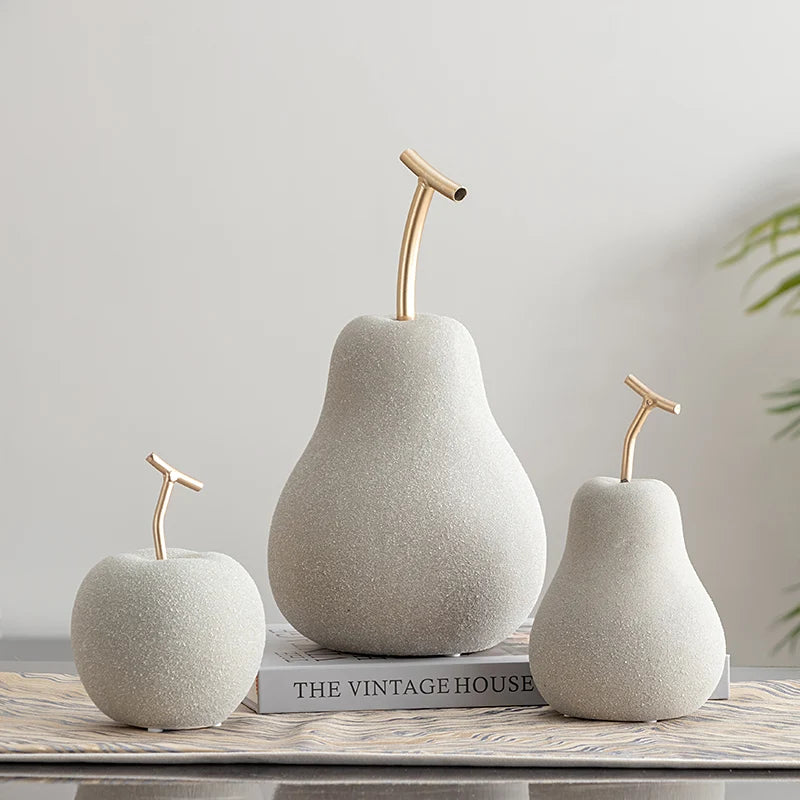 Figurine Pomme et Poire en Céramique – Sculpture Abstraite et Décoration Épurée pour Intérieur Moderne