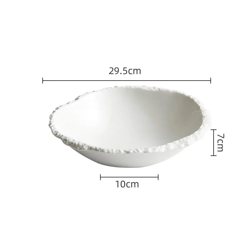 Bol à Soupe en Céramique Blanche avec Texture Roche - Vaisselle Créative pour Cuisine et Restaurant