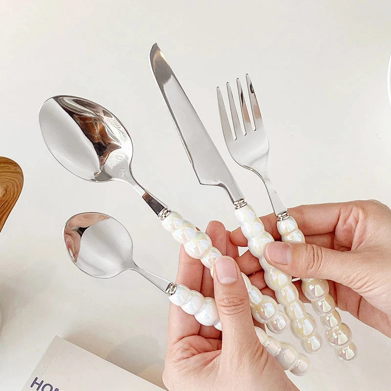Service de Table 16 Pièces Effet Perle - Vaisselle Créative Style Ins pour Mariage et Maison