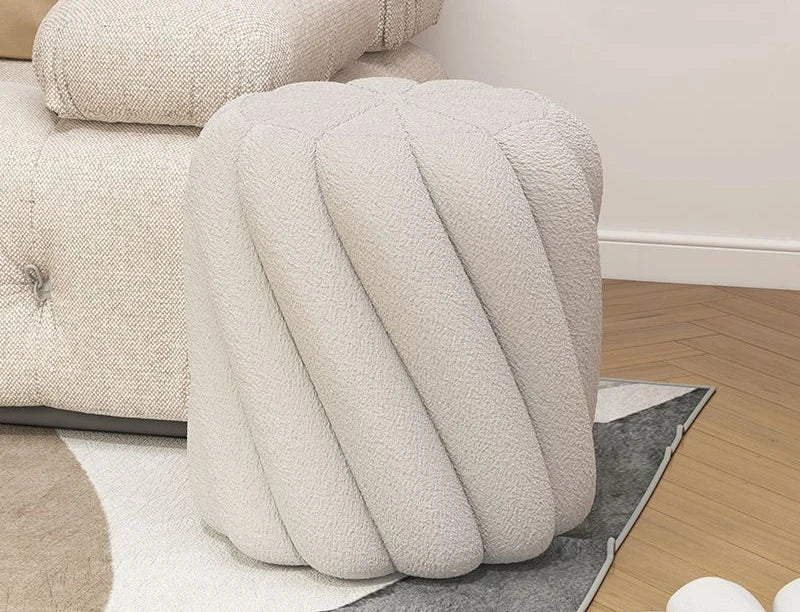 Tabouret Rond en Laine Bouclée – Élégance et Confort pour Coiffeuse & Salon