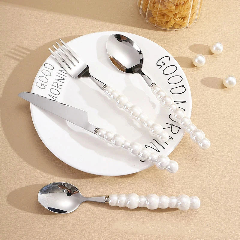 Service de Table 16 Pièces Effet Perle - Vaisselle Créative Style Ins pour Mariage et Maison