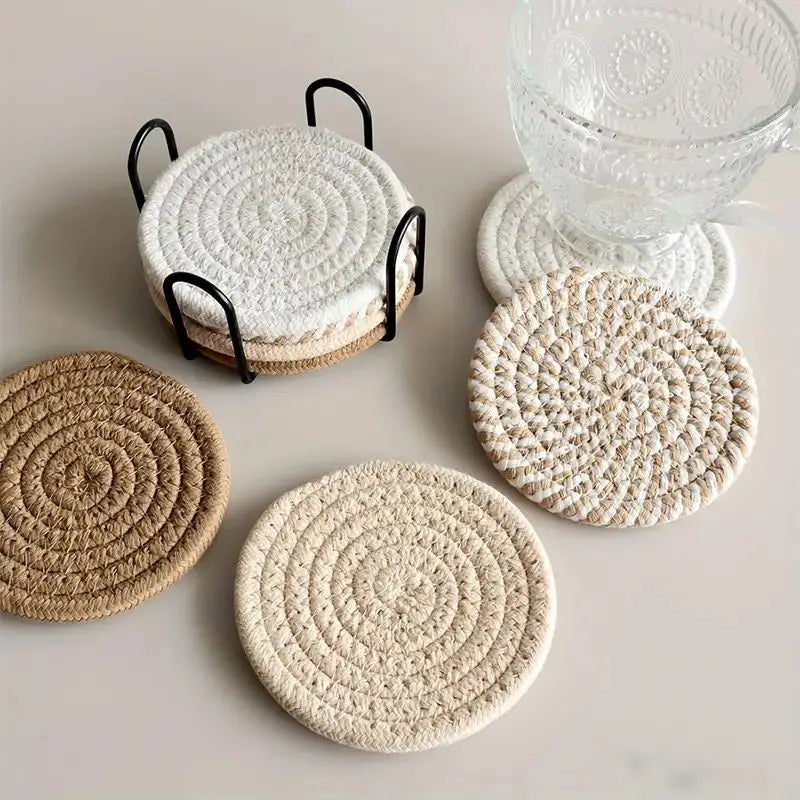 Set de 8 Sous-Verres Absorbants en Coton Tissé – Style Minimaliste & Bohème pour Table et Tasses