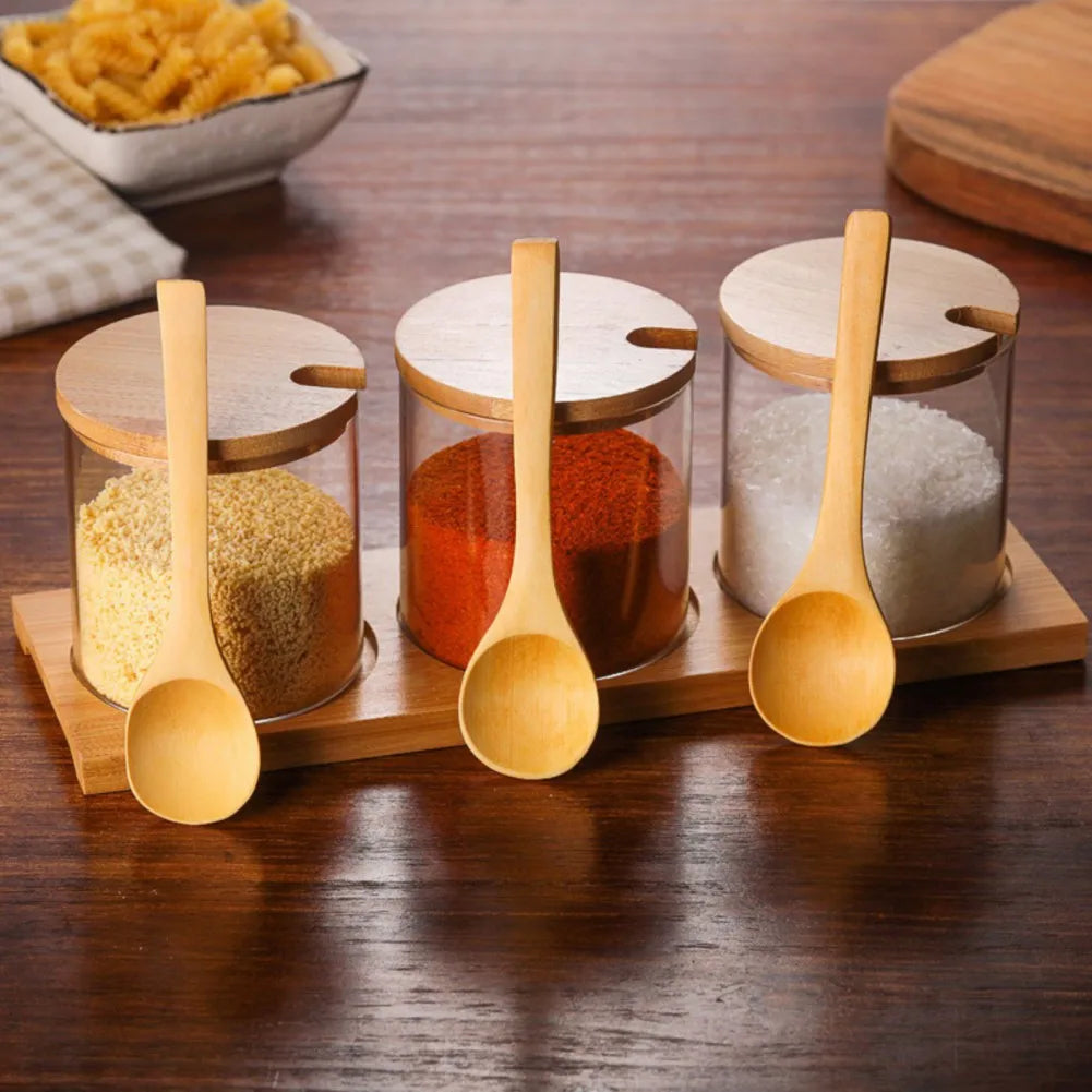 Pot de Conservation en Verre 300ml – Boîte à Épices avec Couvercle en Bambou et Cuillère