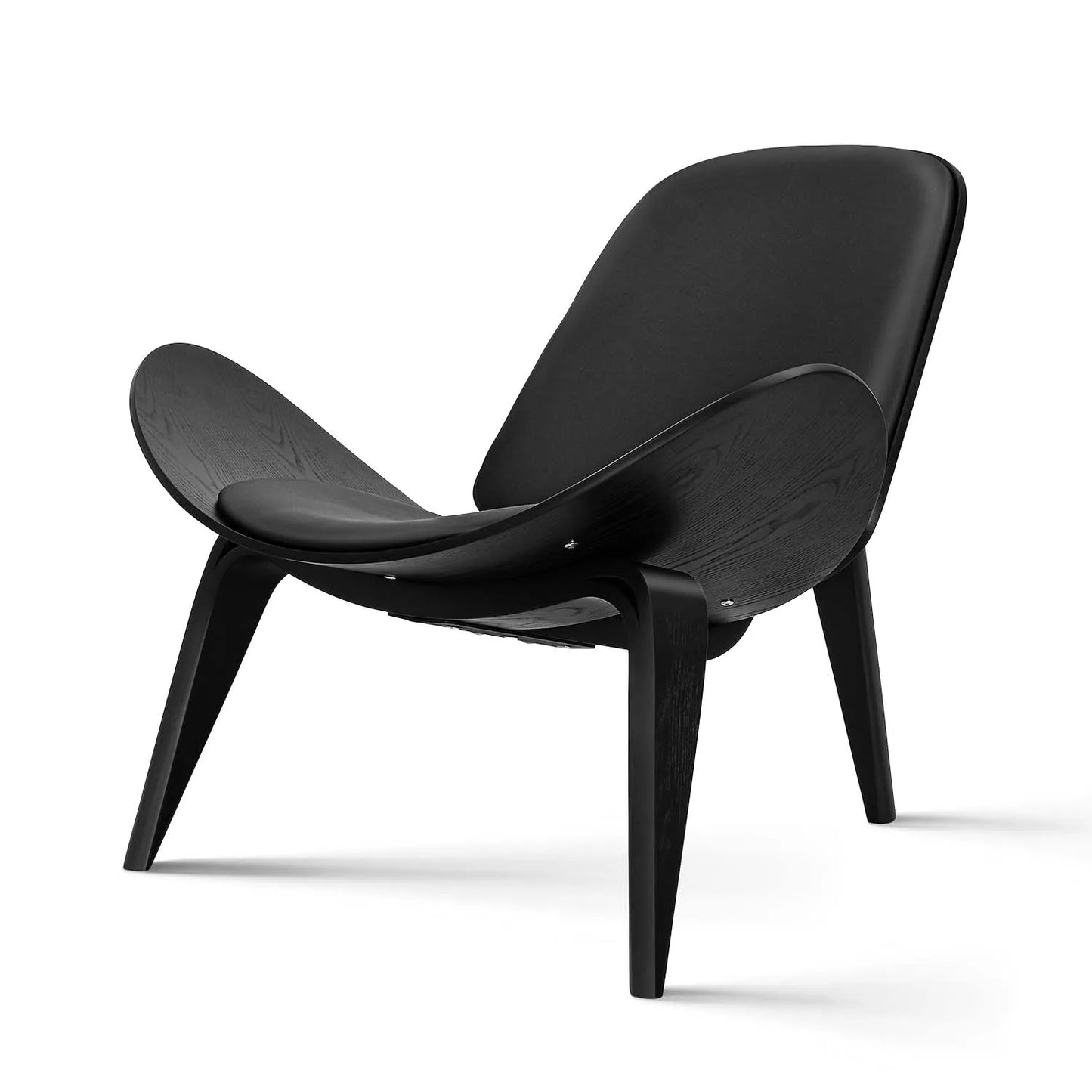Fauteuil lounge coque style danois – Design nordique Mid-Century en bois palissandre noir et simili cuir – Pour salon, bureau ou espace coiffure