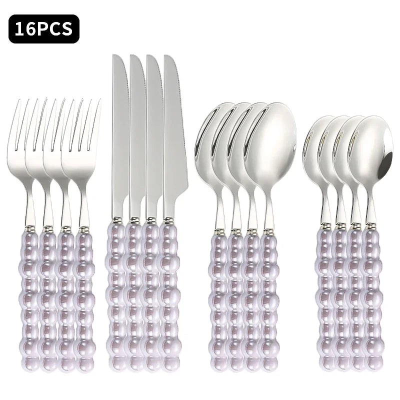 Service de Table 16 Pièces Effet Perle - Vaisselle Créative Style Ins pour Mariage et Maison