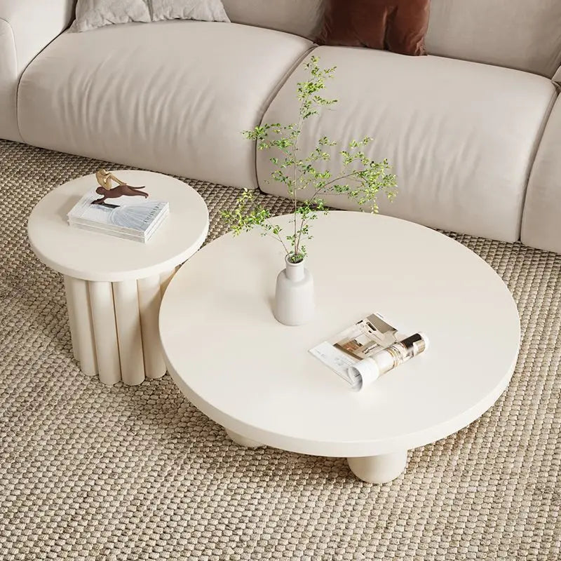 Table basse ronde crème – Table d’appoint moderne style wabi-sabi pour salon, thé ou café – Design nordique et minimaliste pour appartement