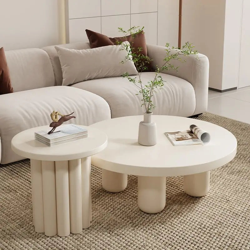 Table basse ronde crème – Table d’appoint moderne style wabi-sabi pour salon, thé ou café – Design nordique et minimaliste pour appartement
