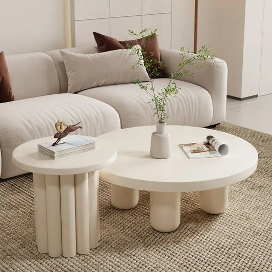 Table basse ronde crème – Table d’appoint moderne style wabi-sabi pour salon, thé ou café – Design nordique et minimaliste pour appartement