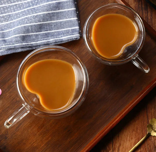 Tasse en Verre Double Paroi en Forme de Cœur – Mug Transparent Résistant à la Chaleur pour Café, Thé, Lait ou Jus
