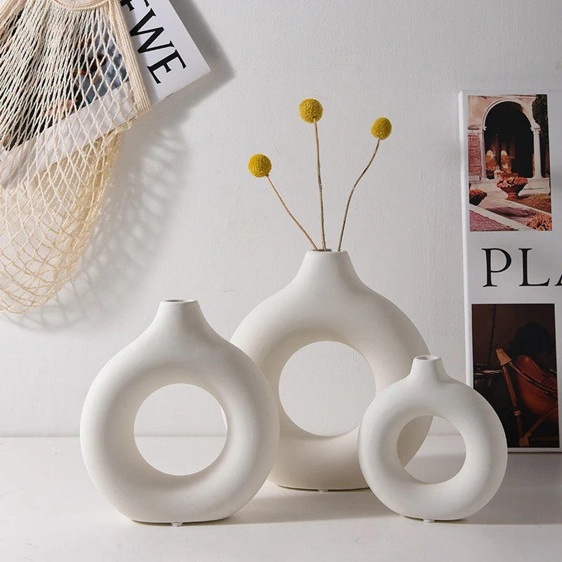Vase Blanc Style Nordique - Pot à Fleurs en Plastique Design pour Compositions Florales - Déco Salon et Intérieur
