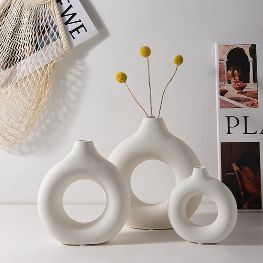 Vase Blanc Style Nordique - Pot à Fleurs en Plastique Design pour Compositions Florales - Déco Salon et Intérieur