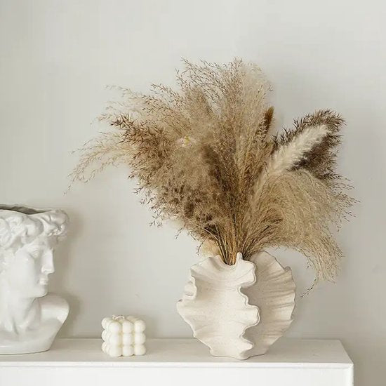 Vase Corail en Céramique – Pot Mat Beige Style Nordique pour Fleurs Séchées et Pampas