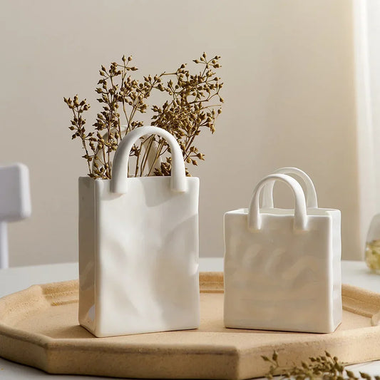 Vase Décoratif Moderne en Céramique – Design Sac à Main pour Fleurs & Décoration d’Intérieur
